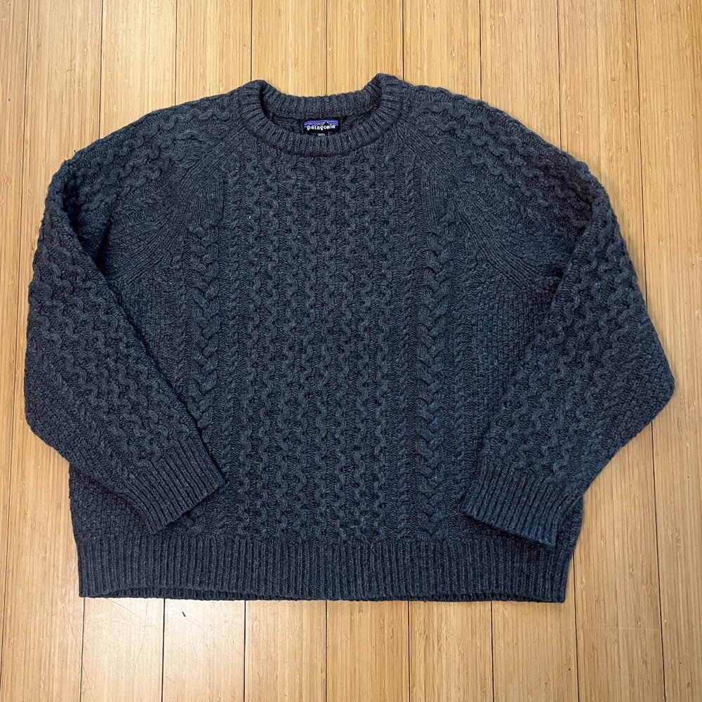 PATAGONIA Recycled Wool-Blend Cable Knit Crewneck Sweater Size L